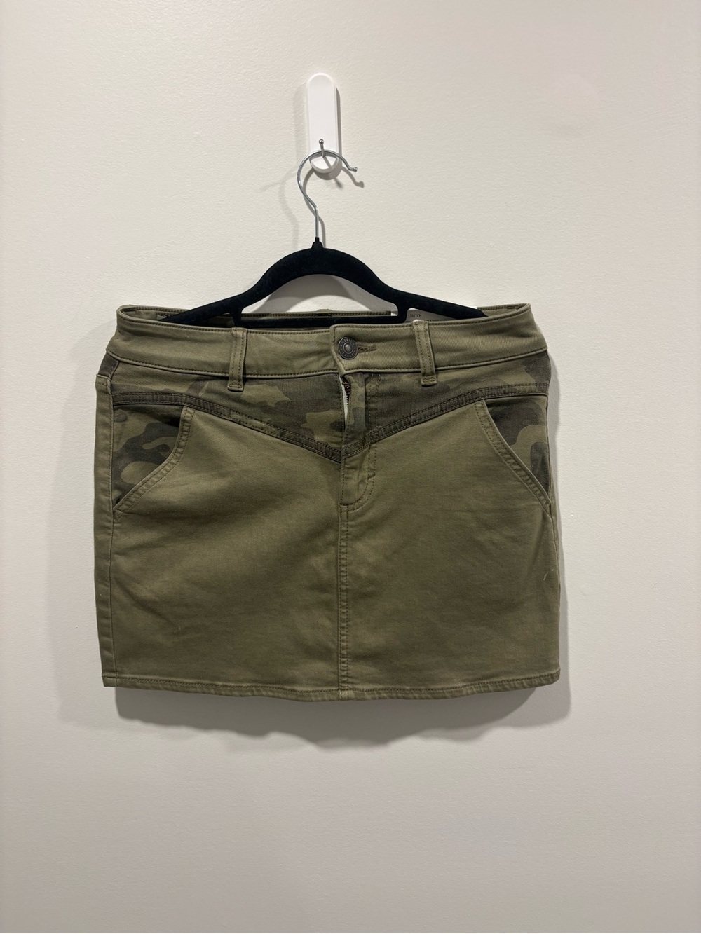 American Eagle Outfitters Olive Mini Skirt with Camo Accents